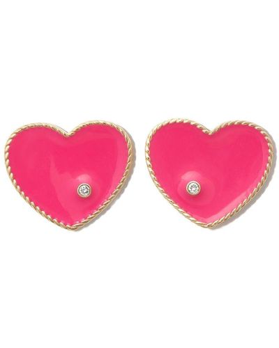 Yvonne Léon 9kt Yellow Gold Enamel And Diamond Earrings - Pink