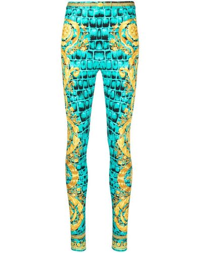 Versace Baroccodile-print leggings - Blue