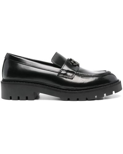 Calvin Klein Monogram-Plaque Leather Loafers - Black