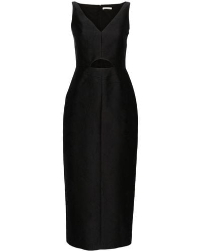 Emilia Wickstead Midi-jurk Met V-hals - Zwart