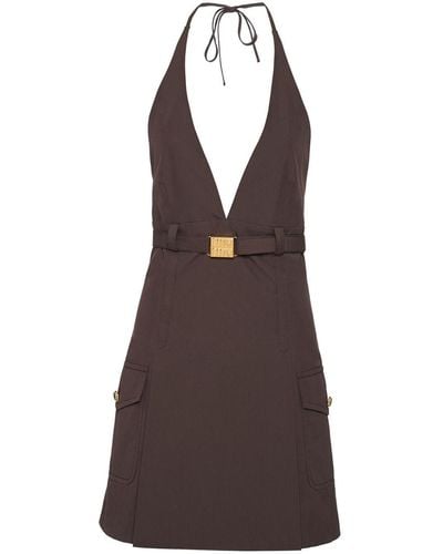 Miu Miu Panama Belted Minidress - Brown
