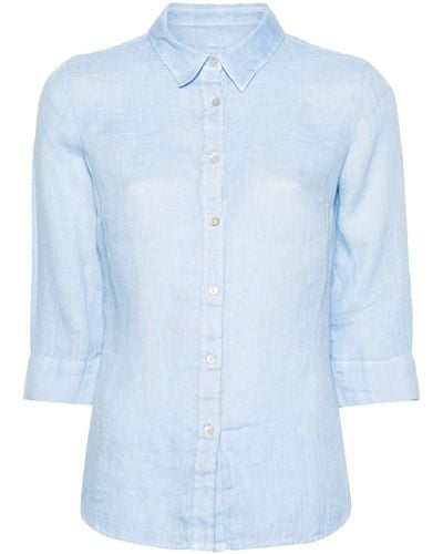 120% Lino Hemd mit Dreiviertelärmeln - Blau