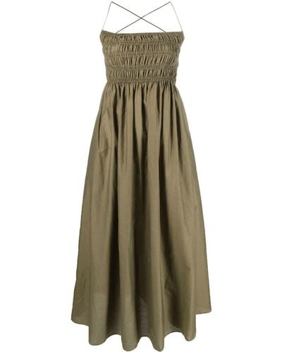 Matteau Shirred Cotton Midi Dress - Green