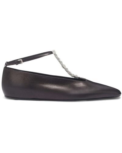 Jil Sander Crystal-embellished Leather Ballerina Shoes - Black