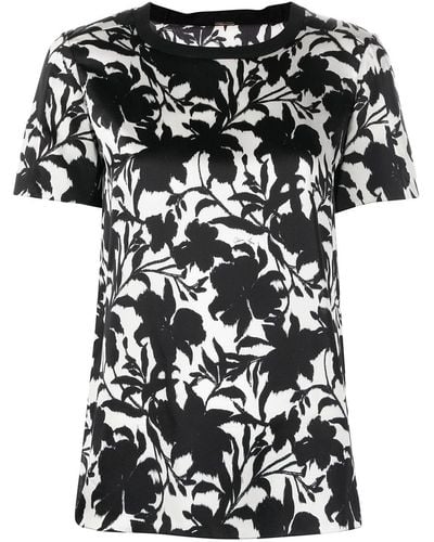 Adam Lippes Floral-print Silk T-shirt - Black