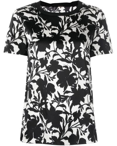 Adam Lippes Floral-print Silk T-shirt - Black