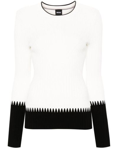 BOSS Fedrina Ribbed-knit Top - White