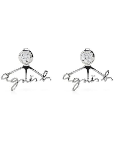 agnès b. Logo-lettering Earrings - White
