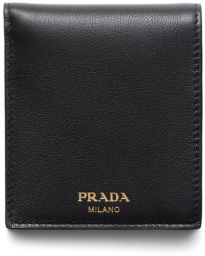 Prada Logo-stamp Bi-fold Leather Wallet - Black