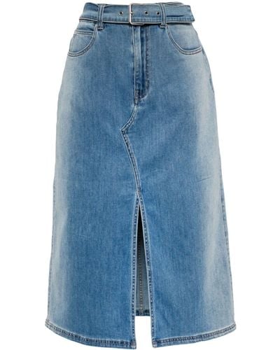Izzue Belted Denim Midi Skirt - Blue
