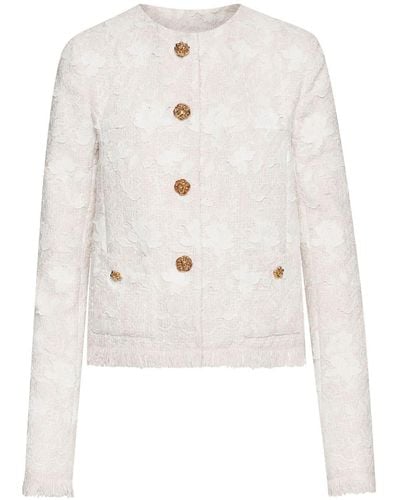 Oscar de la Renta Floral-embroidery Tweed Jacket - White