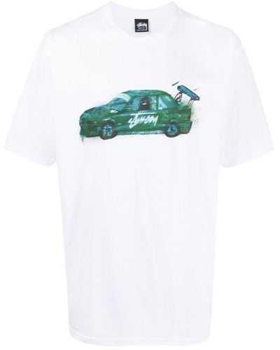 Stussy T-Shirt mit Rennwagen-Print - Blau