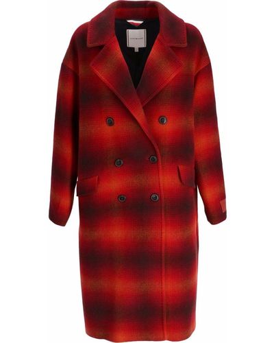 Tommy Hilfiger Checked Double Breasted Coat - Red