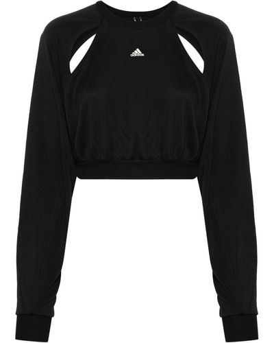 adidas Cropped-Sweatshirt mit Cut-Out - Schwarz