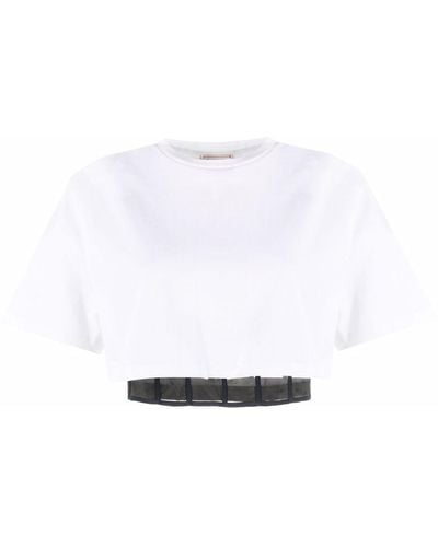 Alexander McQueen Cropped-T-Shirt mit Corsage - Weiß