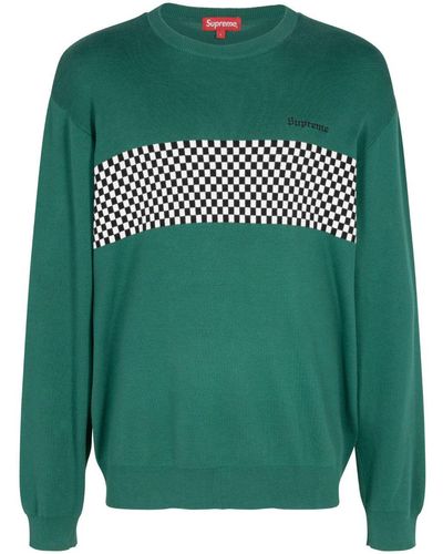 Supreme Checkered Panel Crew-neck Sweatshirt - Green