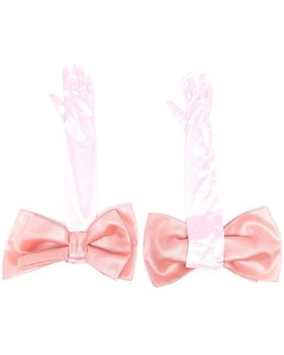 Parlor Bow-detail Satin Gloves - Pink