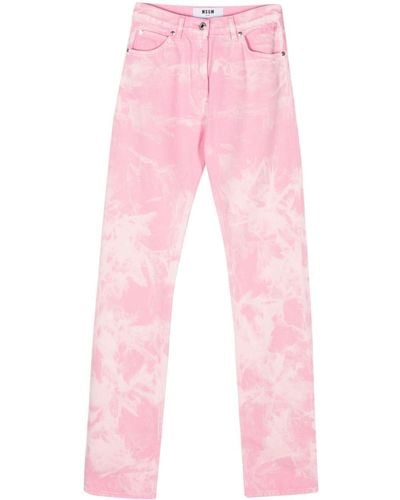 MSGM Logo-embroidered Tapered Jeans - Pink