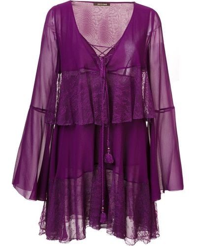 Roberto Cavalli Tiered Lace Up Dress - Purple