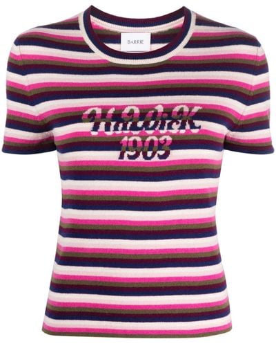 Barrie Striped Cashmere Top - Pink