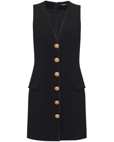Balmain V-neck Button-front Minidress - Black