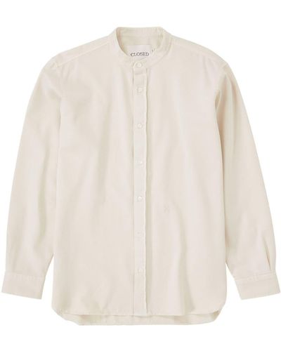 Closed Stand-collar Cotton Shirt - White