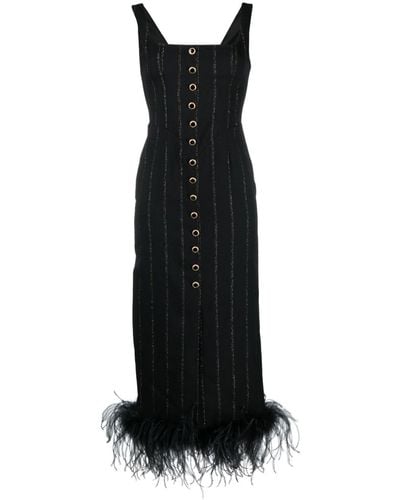 Alessandra Rich Midi-jurk Met Veren - Zwart
