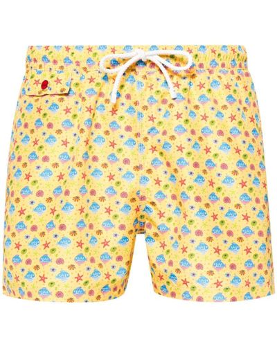 Kiton Fish-print Swim Shorts - Yellow