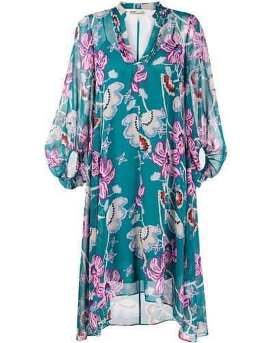 Diane von Furstenberg Chiffon-Kleid mit Blumen-Print - Blau