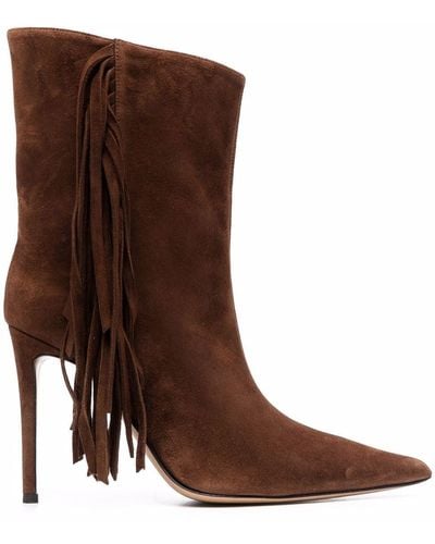 Alexandre Vauthier Fringed Suede 110mm Ankle Boots - Brown