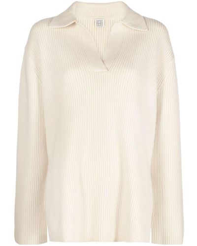 Totême Polo Collar Wool-blend Sweater - Natural