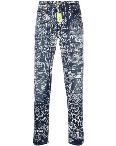Philipp Plein Jeans Met Print - Blauw