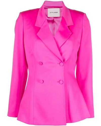 Styland Double-breasted Fitted Blazer - Pink
