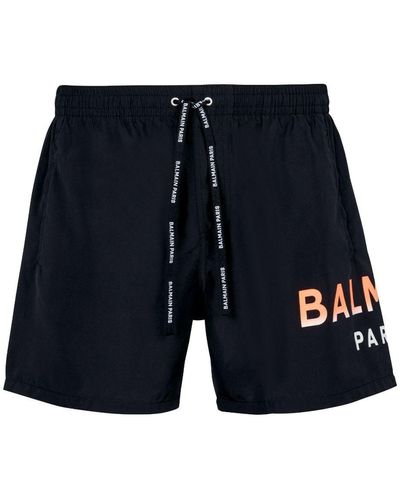 Balmain Logo-print Drawstring Swim Shorts - Blue
