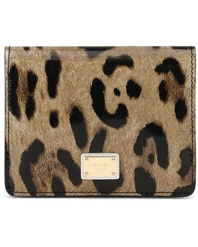 Dolce & Gabbana Geldbörse aus glänzendem Kalbsleder mit Leopardenmuster-Aufdruck - Mettallic