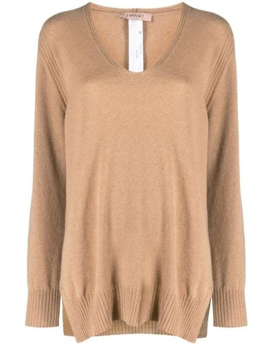 Twin Set Logo-perforated Cashmere Jumper - Natural