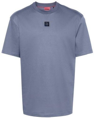 HUGO T-shirt en coton à patch logo - Bleu