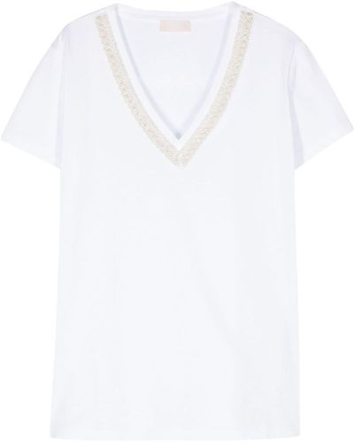 Liu Jo Camiseta con detalle de perlas artificiales - Blanco