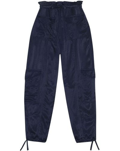 Ganni Drawstring satin high-waisted trousers - Blu