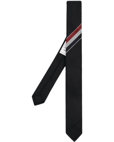 Thom Browne Cravate en laine à bande tricolore - Noir