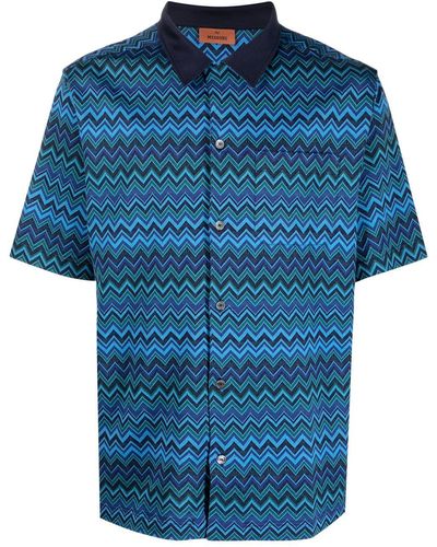 Missoni ジグザグパターン キャンプカラー シャツ - ブルー