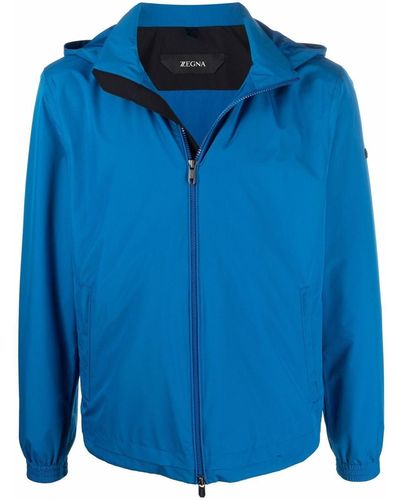 Zegna Zipped-up Hooded Jacket - Blue