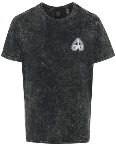 Moose Knuckles Logo-Print-T-Shirt mit Bleach-Effekt - Schwarz