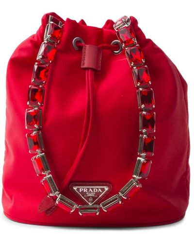 Prada Mini sac seau à plaque logo - Rouge