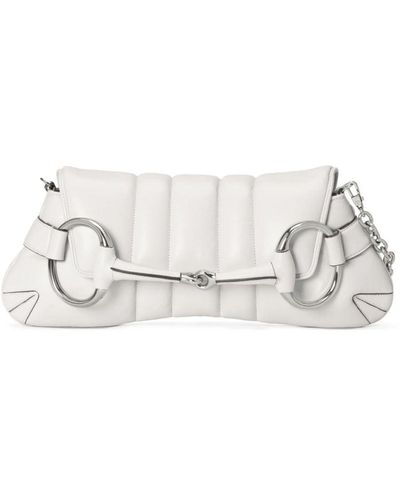 Gucci Medium Horsebit Chain Shoulder Bag - White