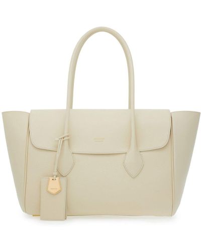 Ferragamo Logo-plaque Leather Tote Bag - Natural