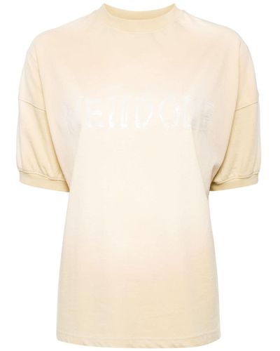we11done Logo-print Bleached-effect T-shirt - Natural