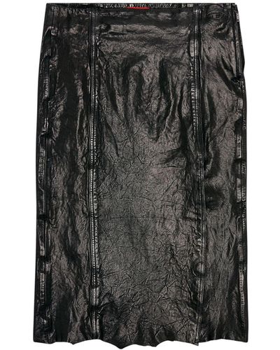 DIESEL L-rupa Leather Midi Skirt - Black