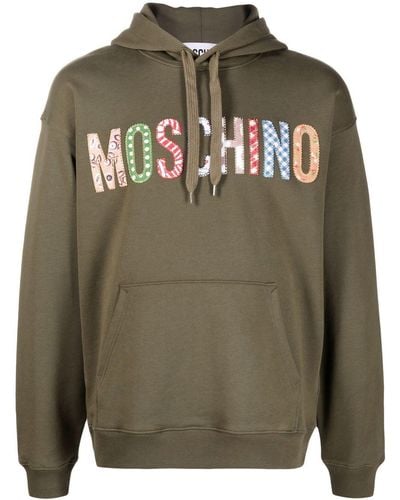 Moschino Patchwork-logo Drawstring Hoodie - Green