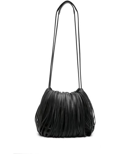 Jil Sander Dumpling Fringe Leather Bucket Bag - Black